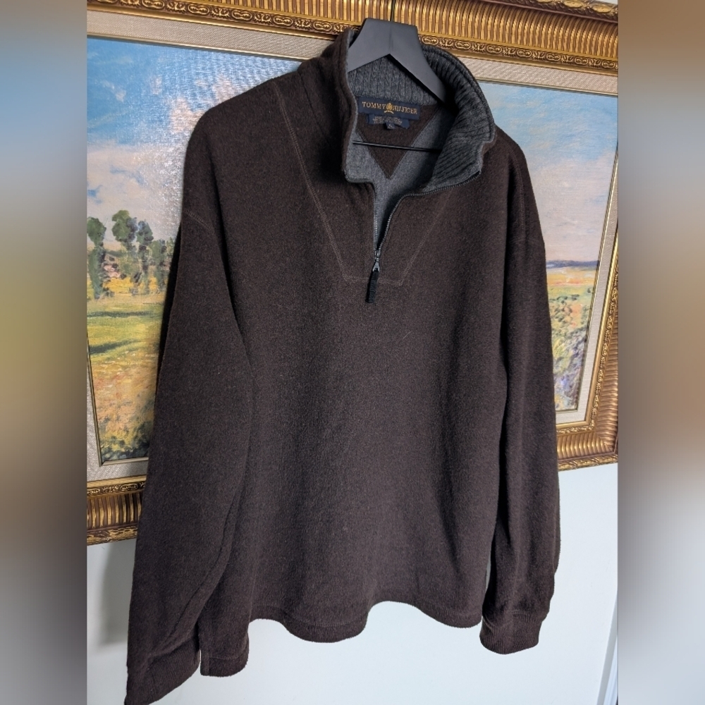 Vintage Tommy Hilfiger Dark Brown Wool Quarter-Zip XL